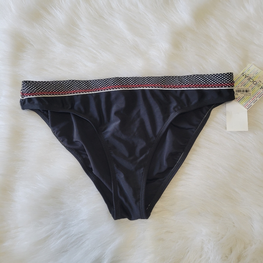 24th & Ocean Polka Dot Waistband Bikini Bottom XL NWT High Waist Black White